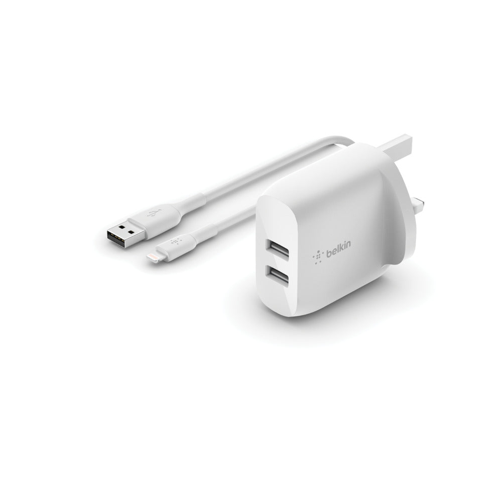 Belkin Dual Usb-A Wall Charger 24W + Usb-A To Lightning Cable